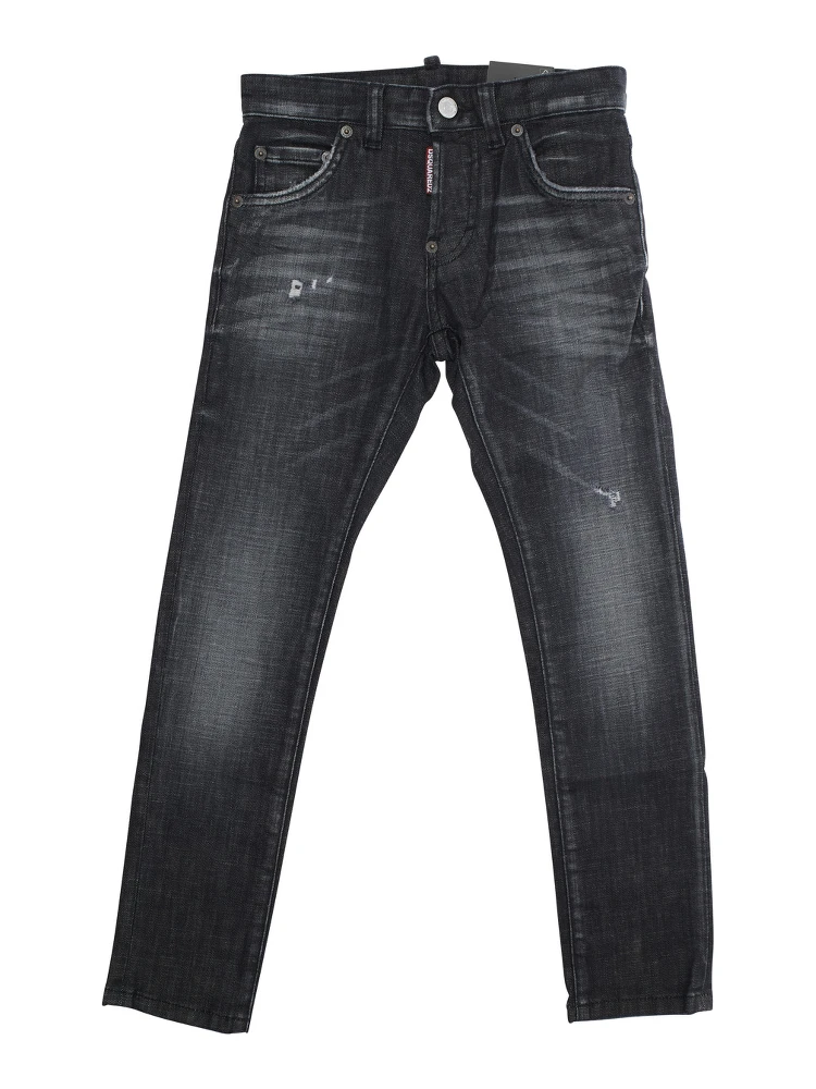 Black Five-Pocket Jeans with Logo Patch on the Back in Denim Boy