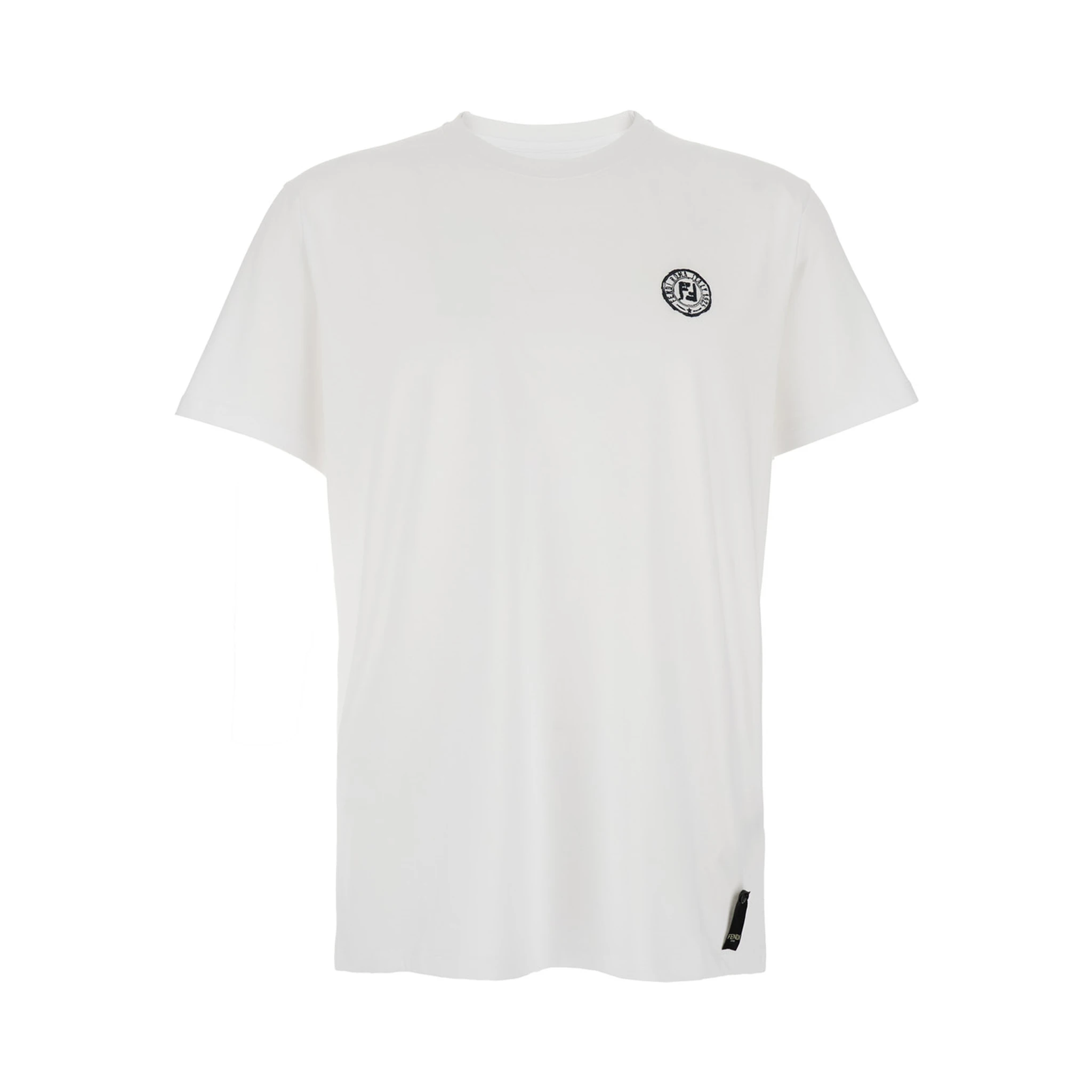 White Crewneck T-Shirt with Logo Print on the Front and Logo Patch on the Rear in Cotton Man