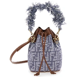 Mon Tresor Blue Mini Handbag with Fringed Handle and Adjustable and Removable Shoulder Strap in Cotton Bòemd Woman