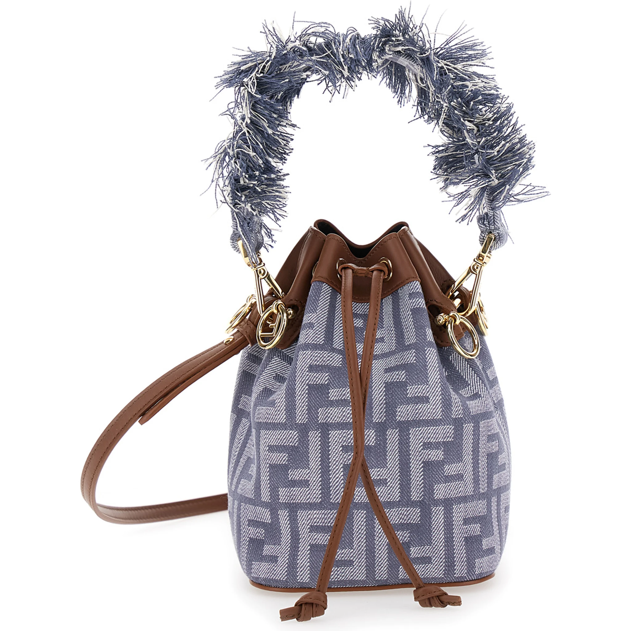 Mon Tresor Blue Mini Handbag with Fringed Handle and Adjustable and Removable Shoulder Strap in Cotton Bòemd Woman