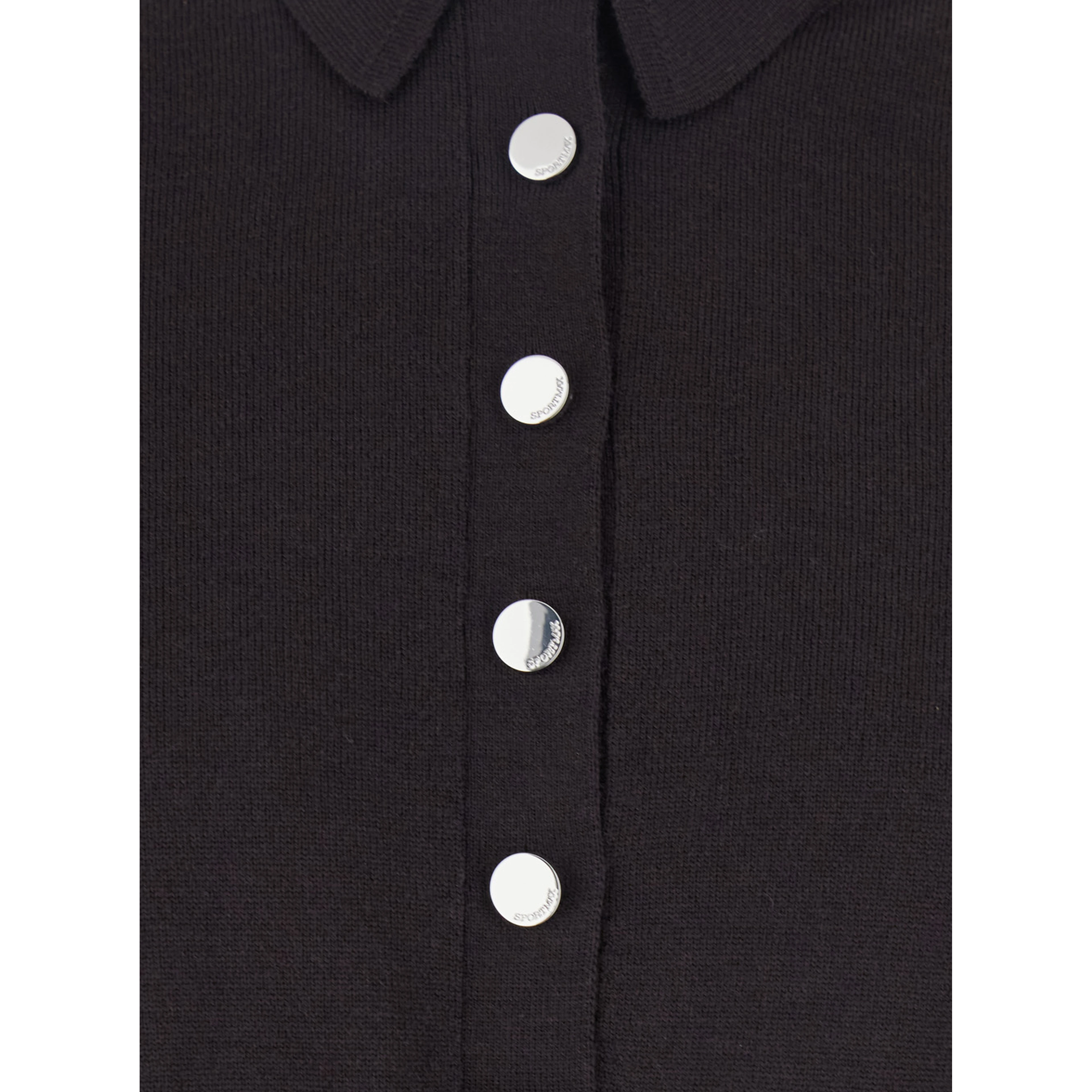 Perseo Black Cropped Cardigan with Button Down Collar and Ribbed Trims in Wool Woman