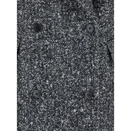 Grey Double-Breasted Coat with Wide Notched Revers in Wool Woman