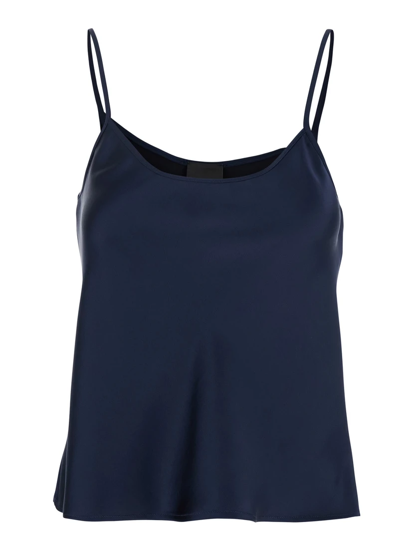 Blue Top with Spaghetti Straps in Satin Woman