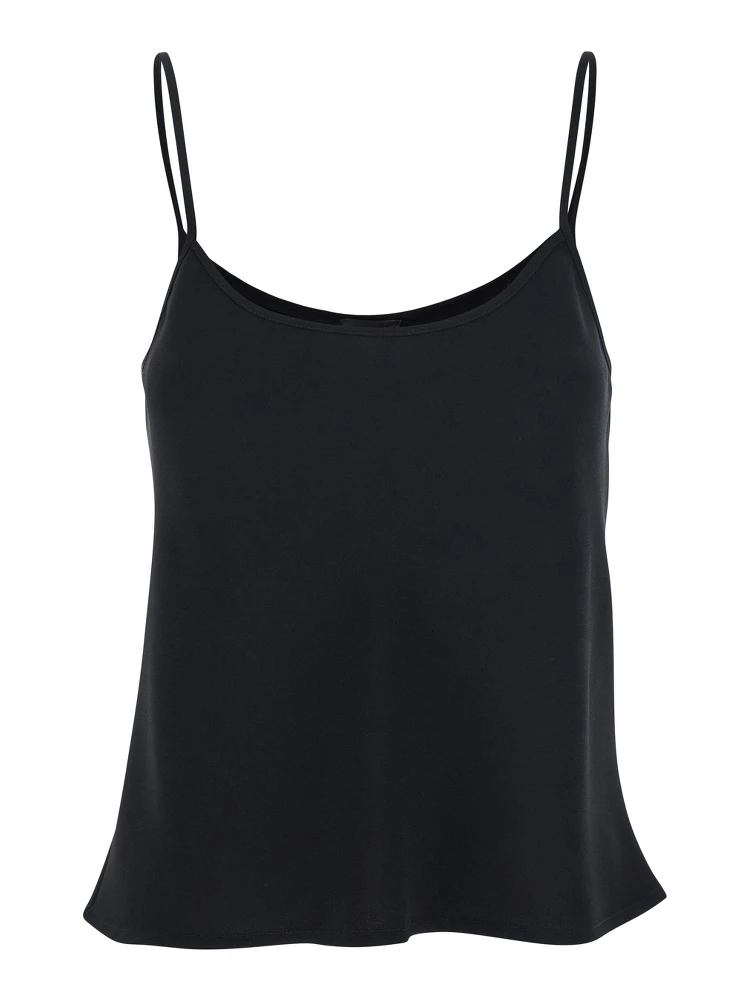 Black Top with Spaghetti Straps in Satin Woman