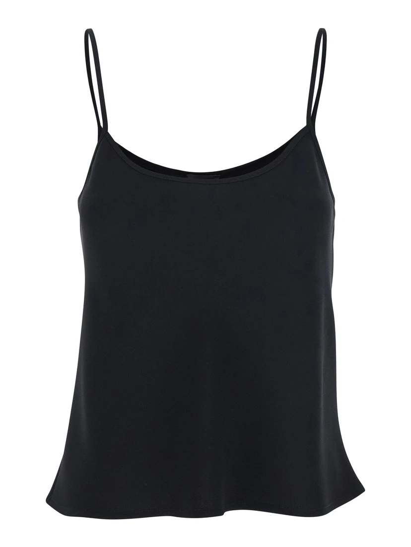Black Top with Spaghetti Straps in Satin Woman