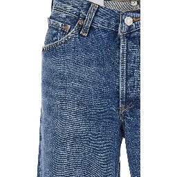 Blue Jeans with Beltl Loops and Logo Patch on the Rear in Denim Woman