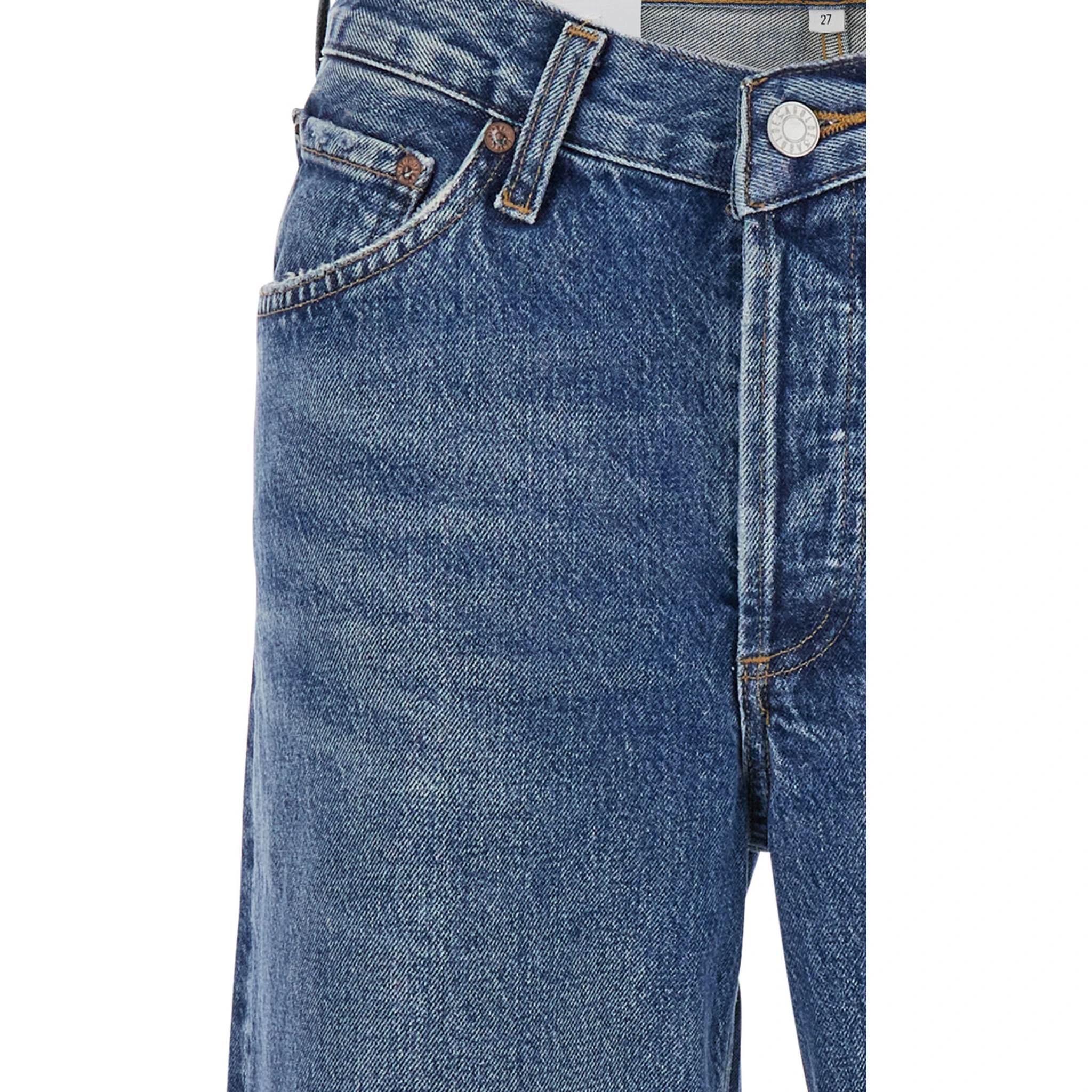 Blue Jeans with Beltl Loops and Logo Patch on the Rear in Denim Woman