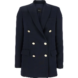 Blue Double-Breasted Jacket with Golden Buttons in Cady Woman
