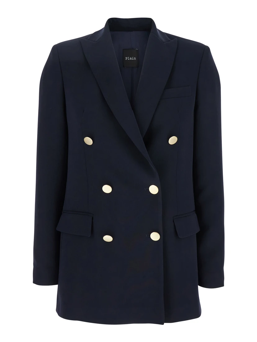 Blue Double-Breasted Jacket with Golden Buttons in Cady Woman