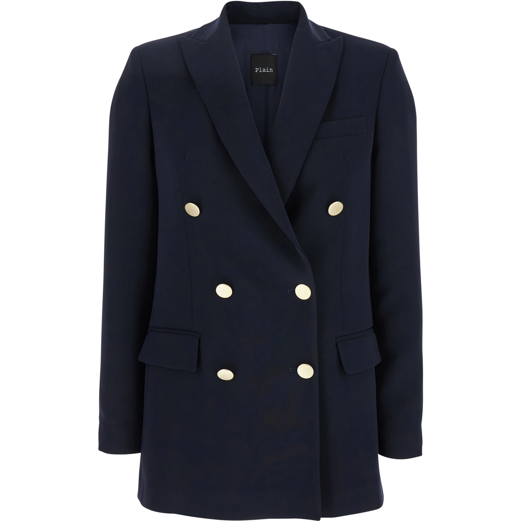 Blue Double-Breasted Jacket with Golden Buttons in Cady Woman