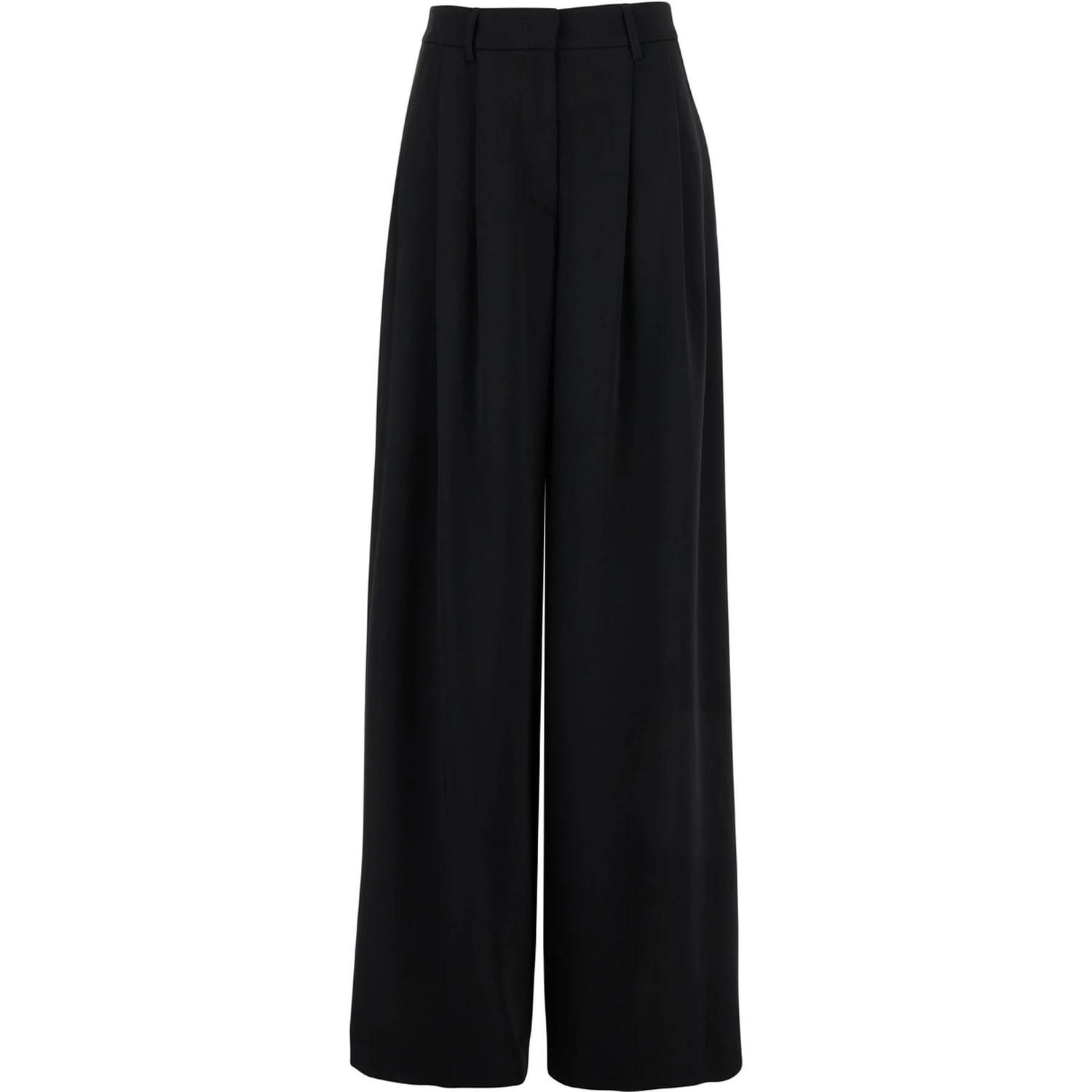 Black Pants with Belt Loops and Wide Leg in Cady Woman