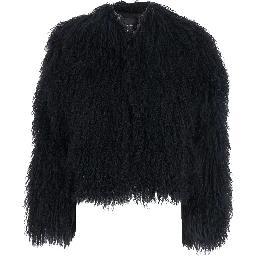 Black Cropped Fur Jacket with Concealed Front Closure in Shearling Fur Woman