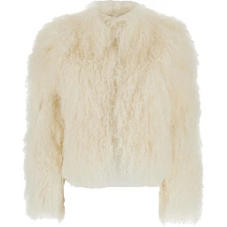 White Cropped Fur Jacket with Concealed Front Closure in Shearling Fur Woman