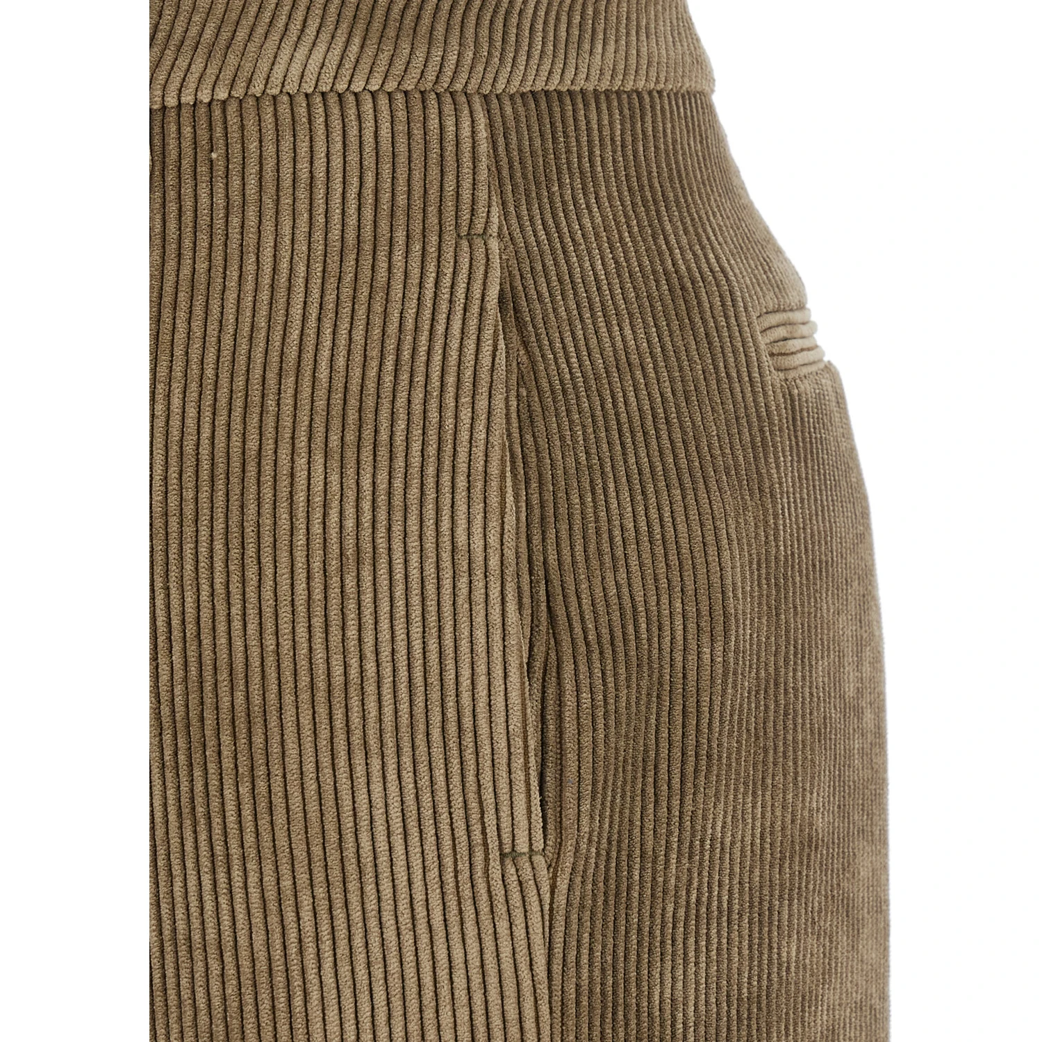 Green Pants with Belt Loops in Ribbed Velvet Woman