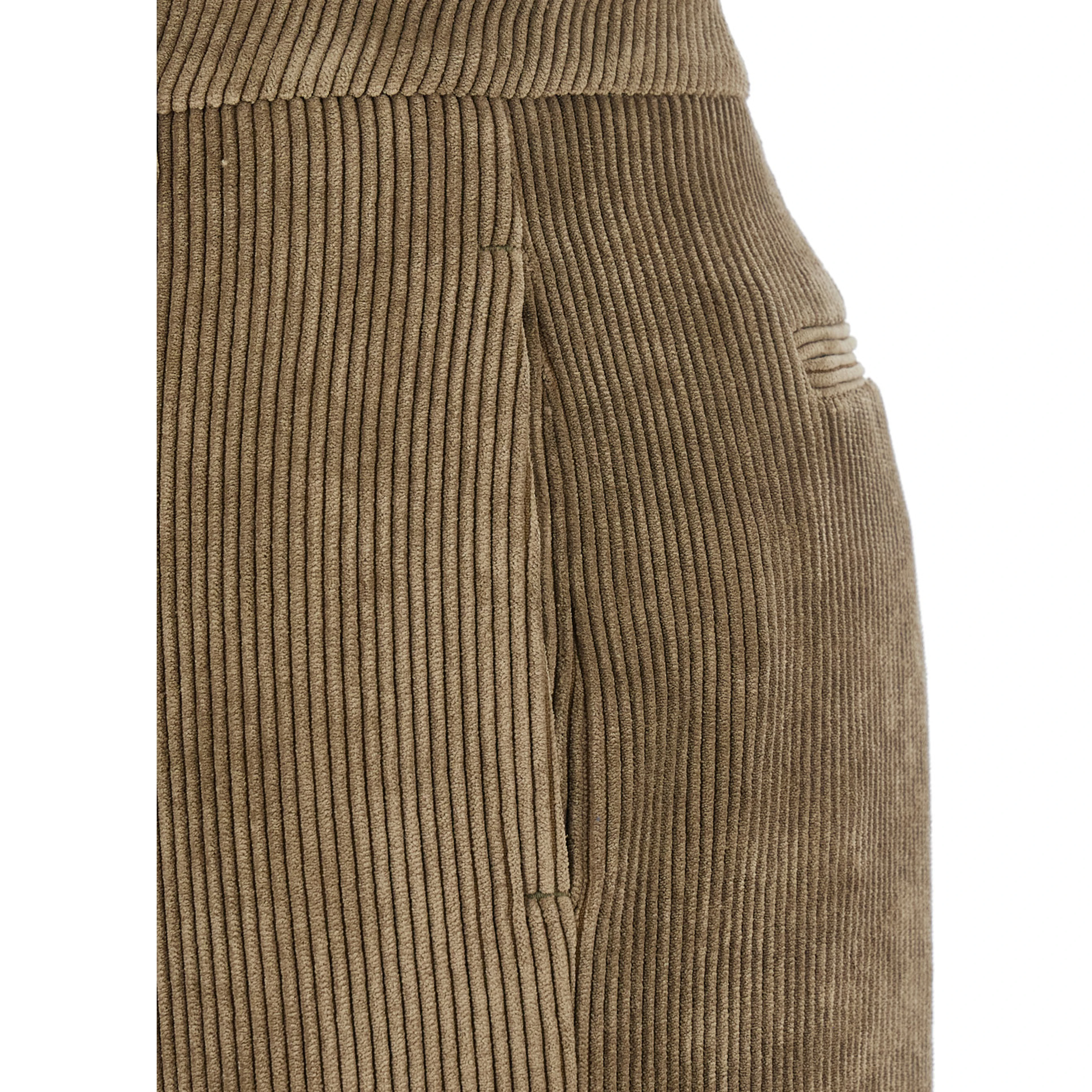 Green Pants with Belt Loops in Ribbed Velvet Woman