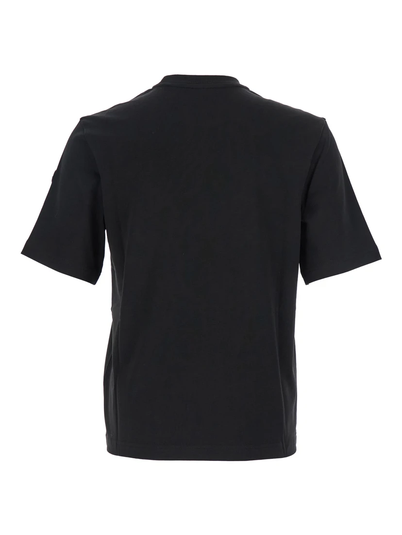 Black T-Shirt with Front Lettering Logo and Logo Patch on the Sleeve in Cotton Man