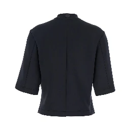 Black Crew Neck T-Shirt with Logo Patch Applied on the Back in Tech Fabric Woman