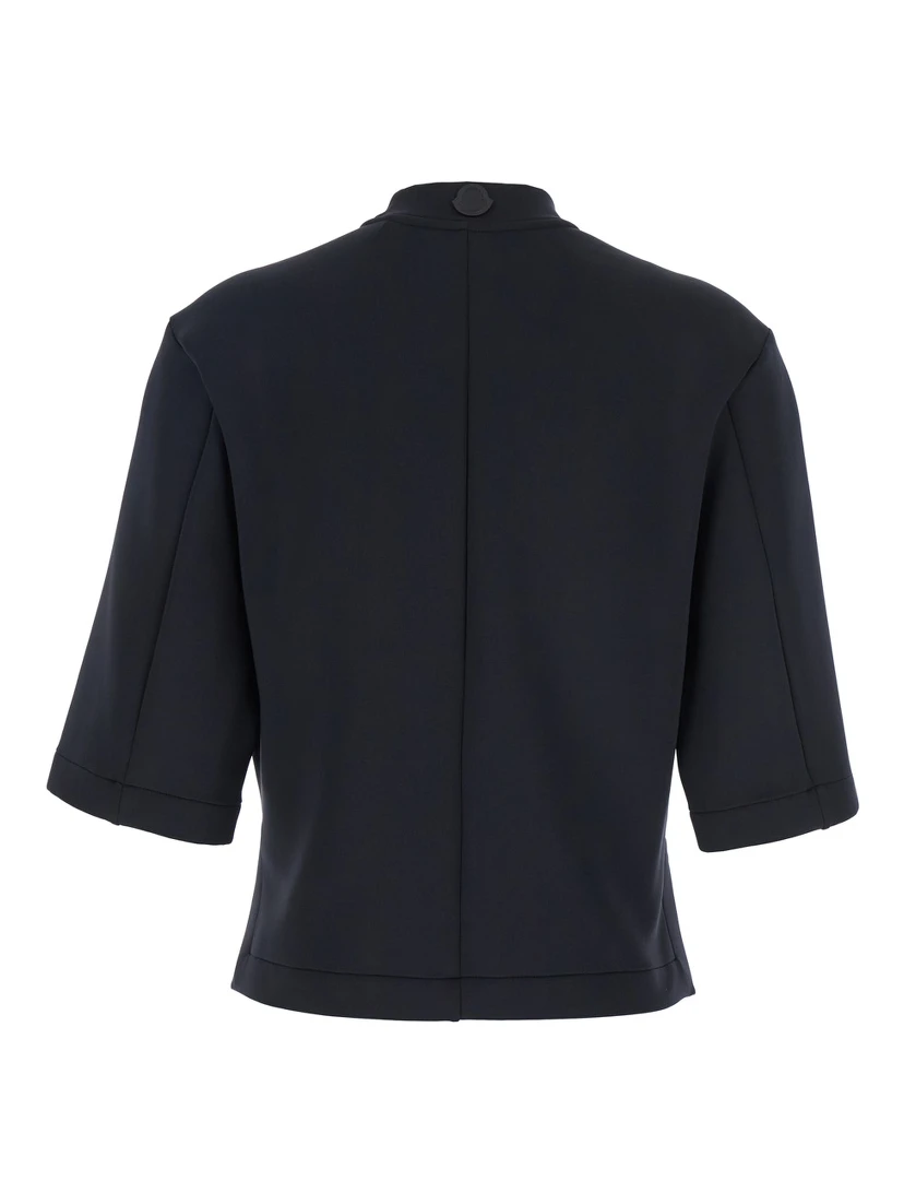 Black Crew Neck T-Shirt with Logo Patch Applied on the Back in Tech Fabric Woman