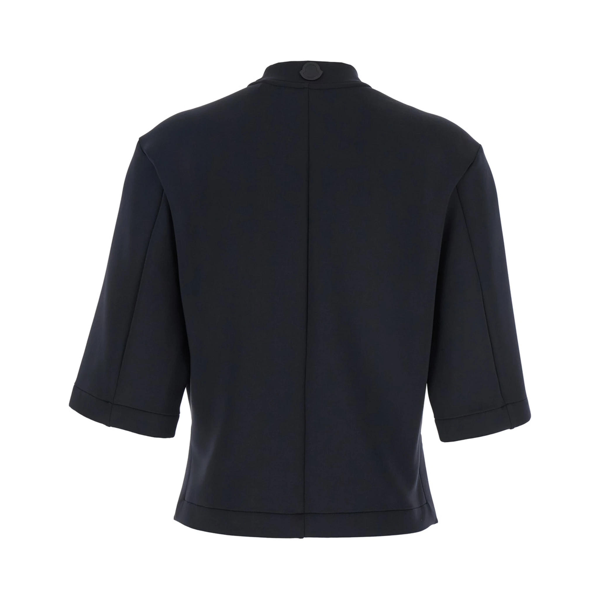 Black Crew Neck T-Shirt with Logo Patch Applied on the Back in Tech Fabric Woman