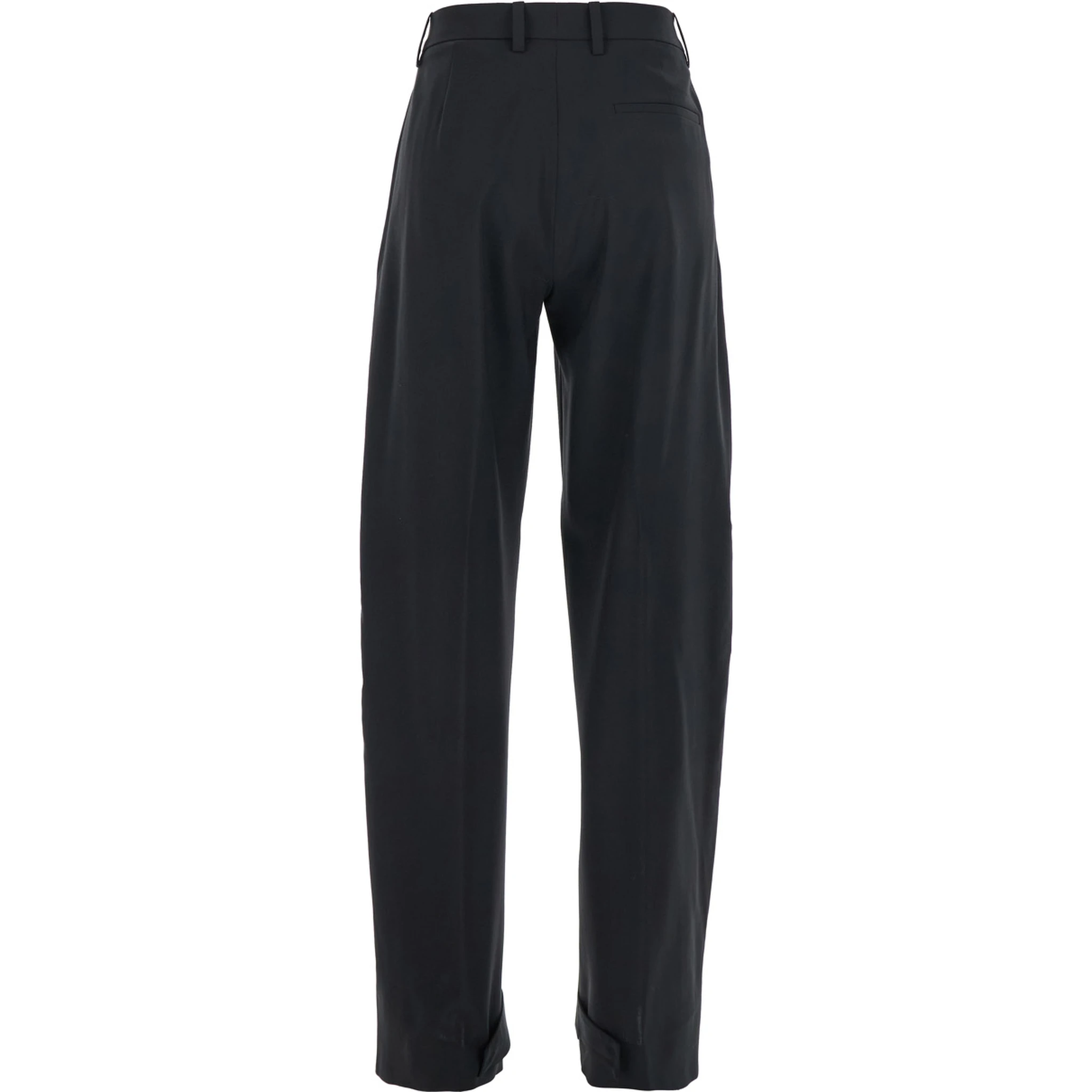 Black Trousers with Pleats on the Front and Side Logo Patch in Stretch Tech Wool Woman