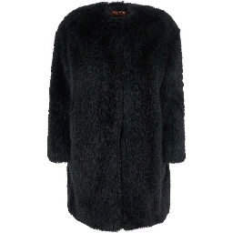 Eros Black Fur Coat with Front Concealed Closure in Ecofur Woman