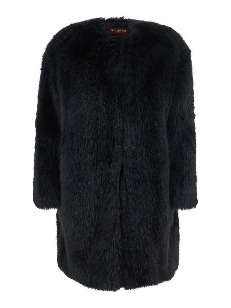 Eros Black Fur Coat with Front Concealed Closure in Ecofur Woman