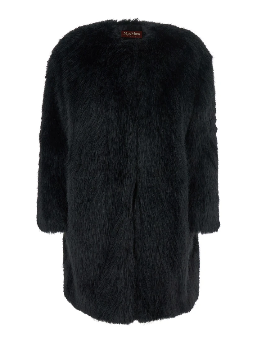 Eros Black Fur Coat with Front Concealed Closure in Ecofur Woman