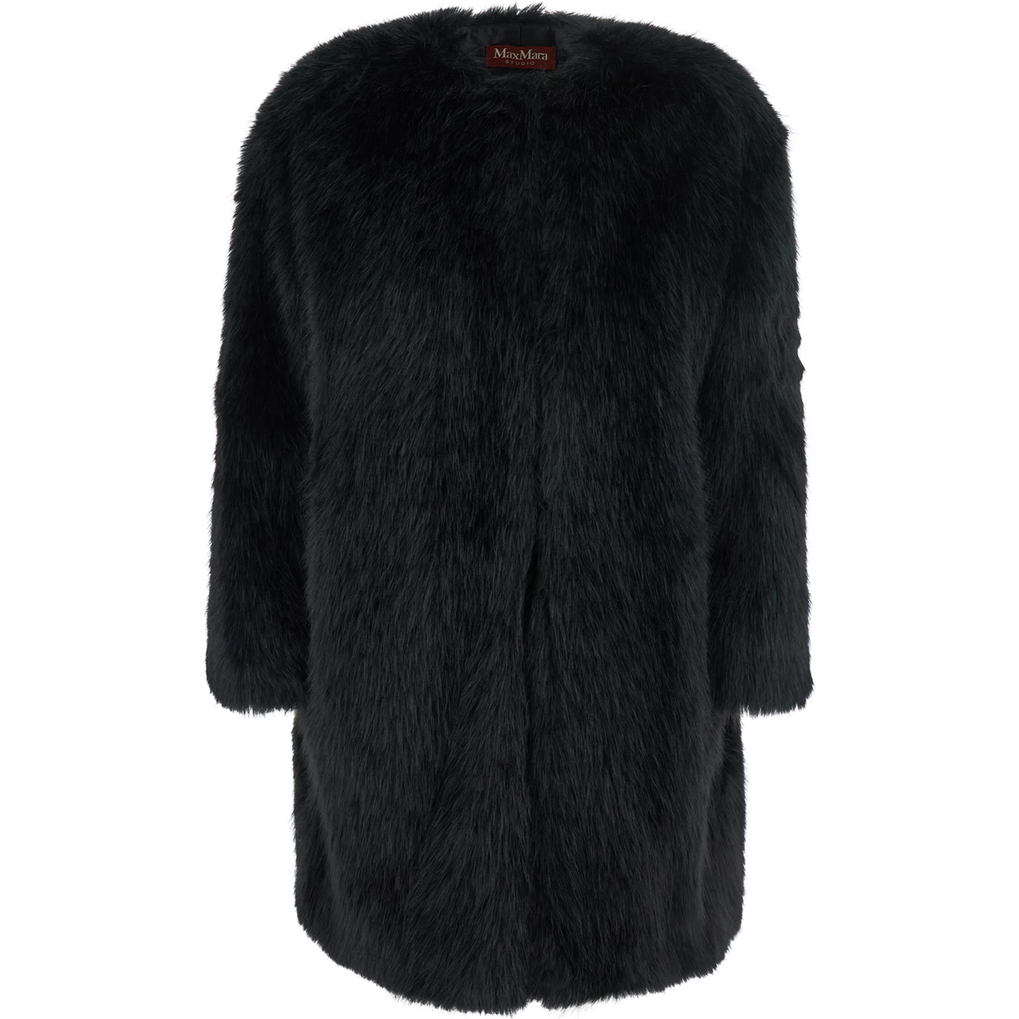 Eros Black Fur Coat with Front Concealed Closure in Ecofur Woman