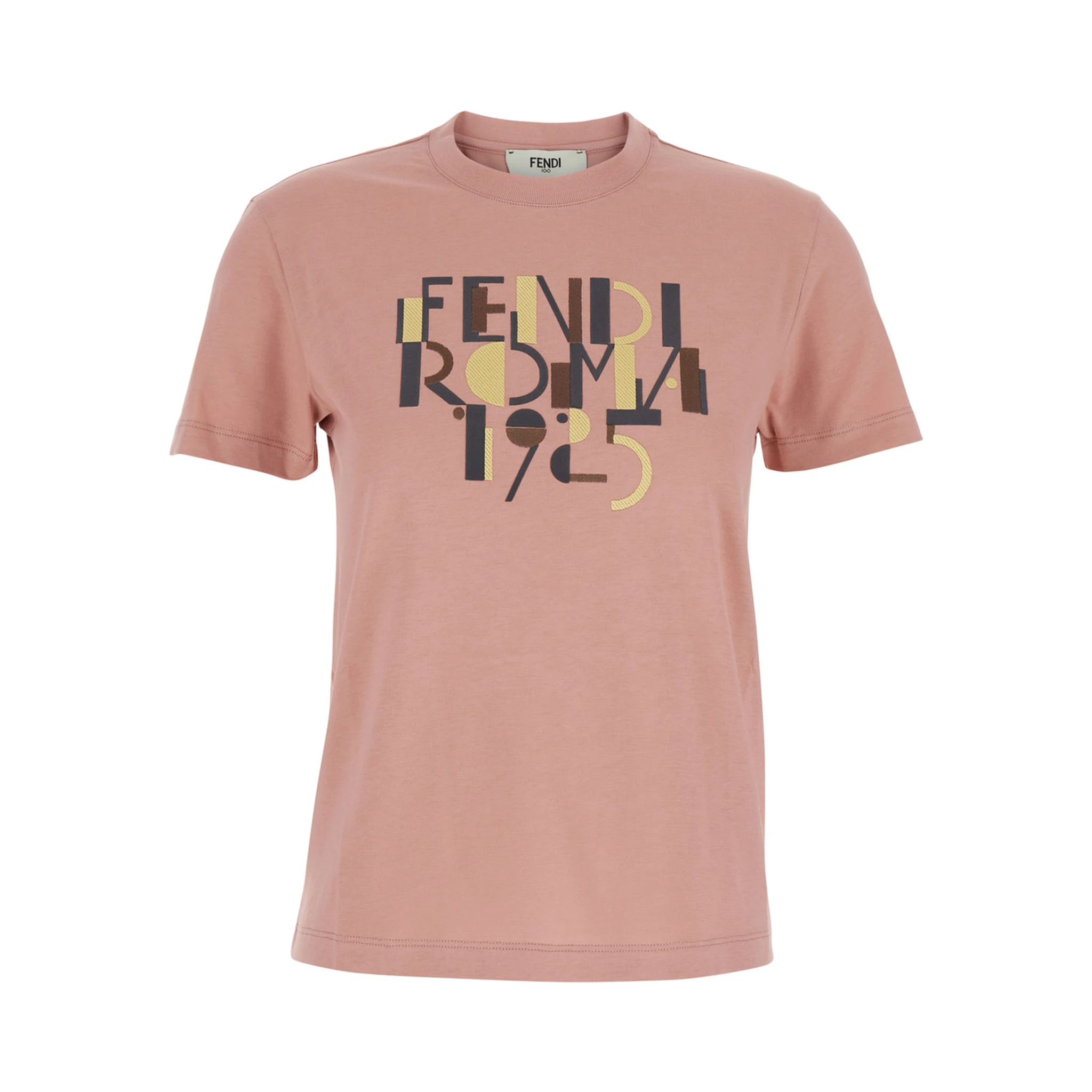 Pink Crewneck T-Shirt with Logo Detail on the Front in Cotton Woman