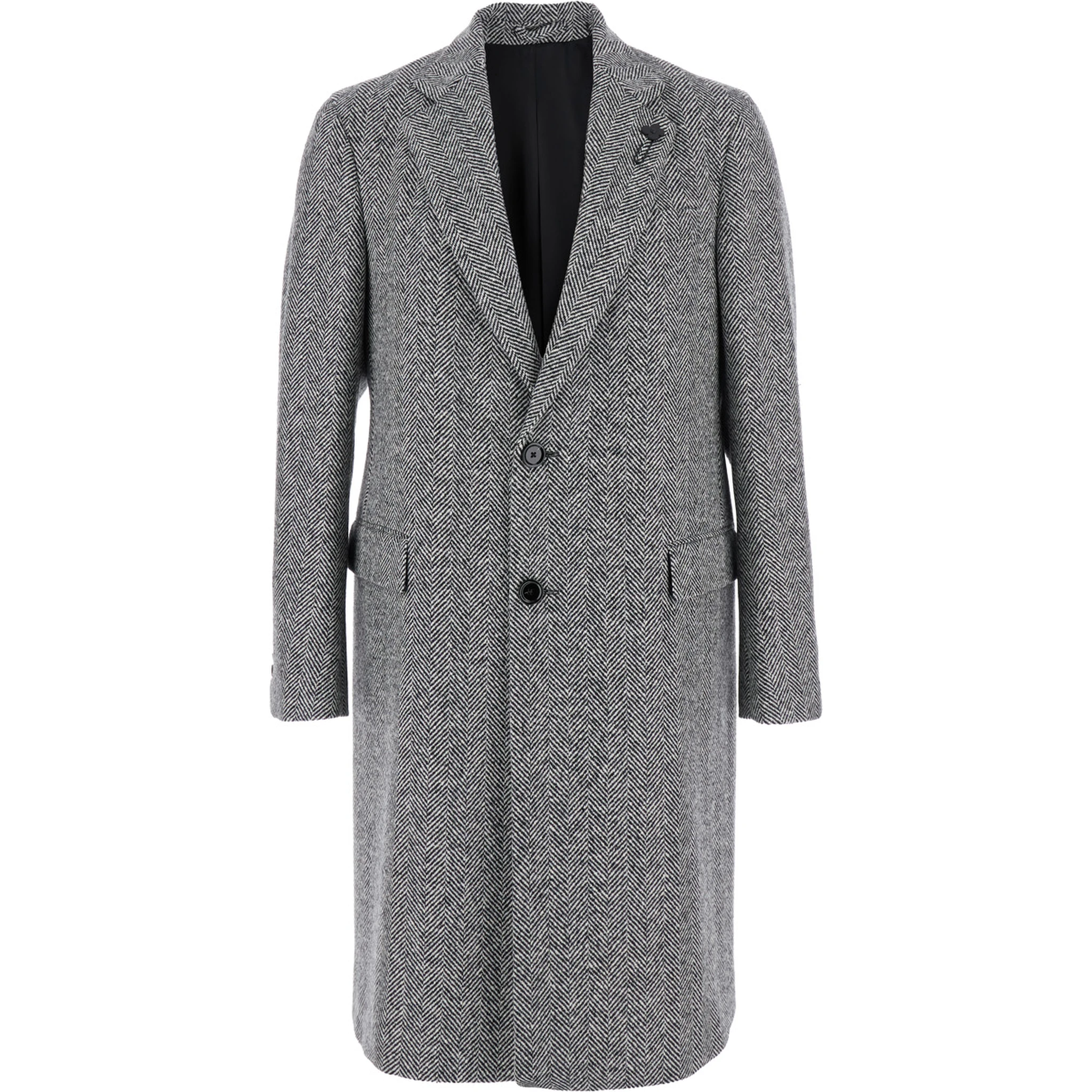 Grey Single-Breasted Coat with Classic Lapels in Wool Man