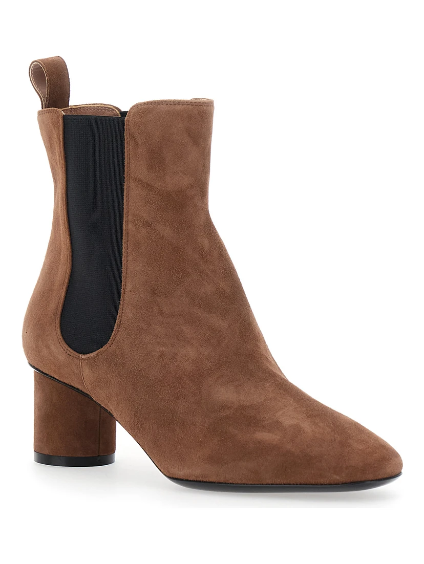 Brown Ankle Boots with Elastic Side Panel in Suede Woman