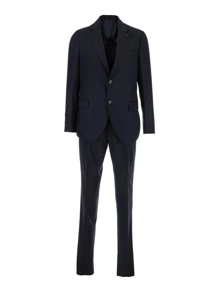 Blue Single-Breasted Suit with Classic Revers in Flanel Man