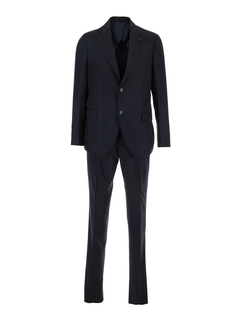 Blue Single-Breasted Suit with Classic Revers in Flanel Man