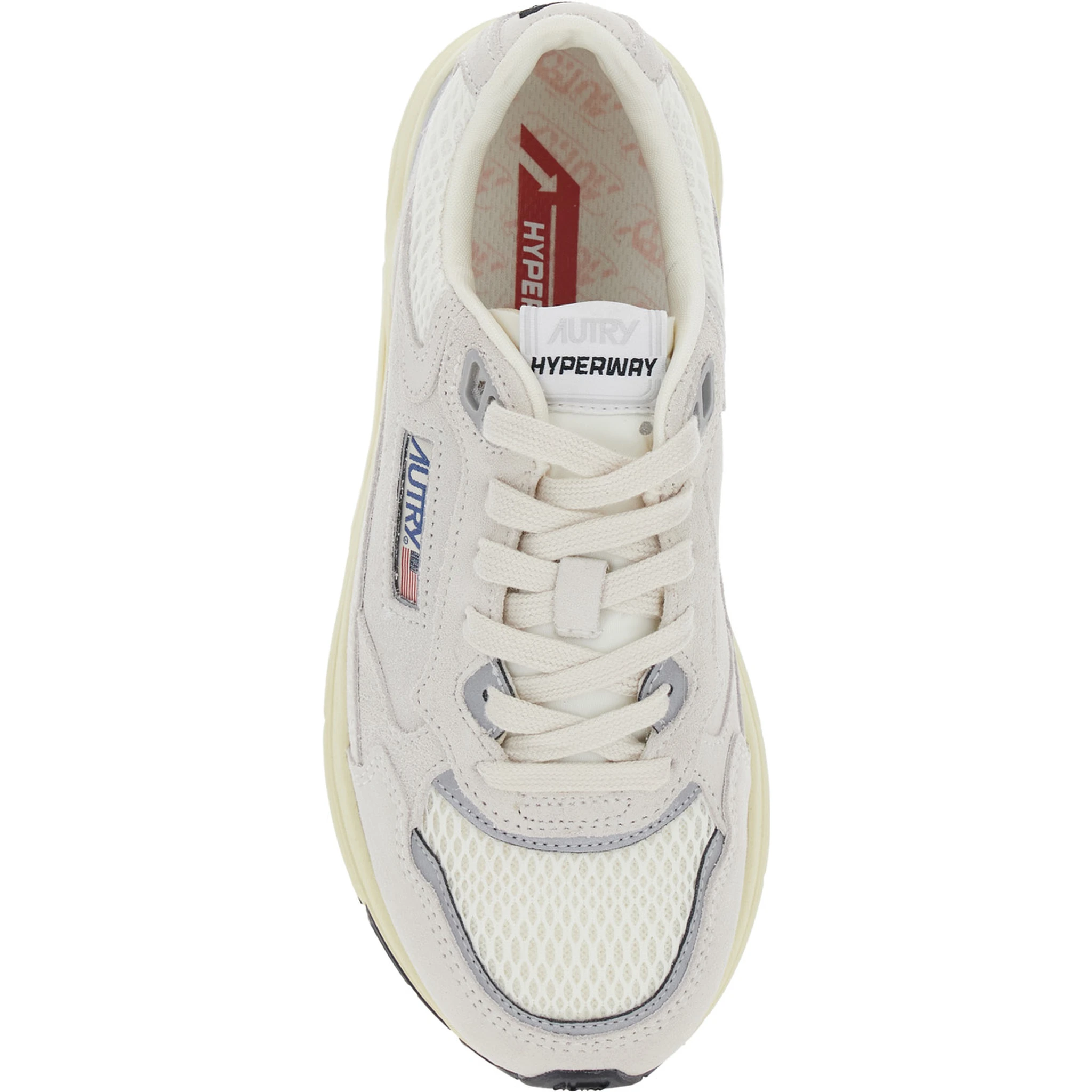 Hyperway White Low Top Sneakers with Logo Patch on Side and Tongue in Suede and Mesh Woman