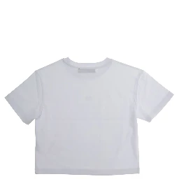 White Crewneck T-Shirt with Logo Print on the Front in Cotton Woman