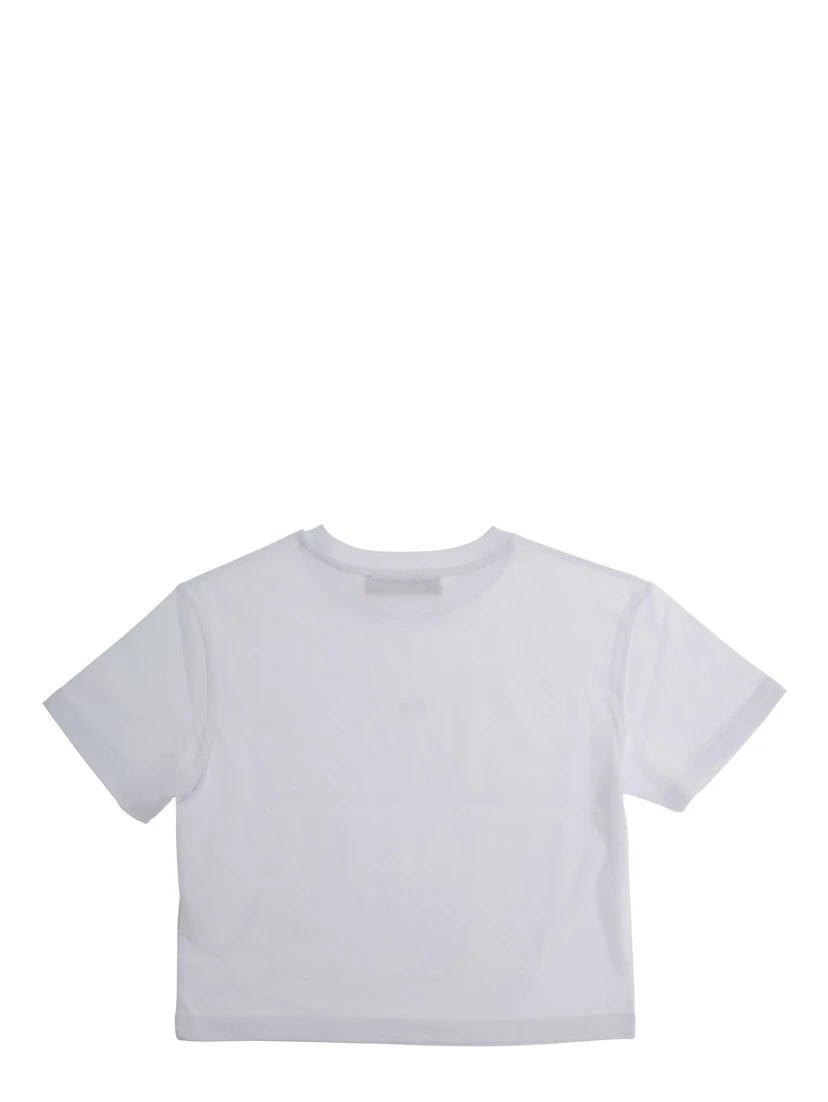 White Crewneck T-Shirt with Logo Print on the Front in Cotton Woman
