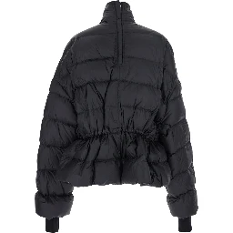 Black Down Jacket with Drawstring Waist and High Neck in Tech Fabric Woman