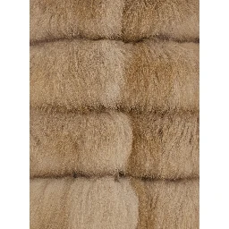 Beige Sleeveless Fur Coat with Hood in Fur Woman