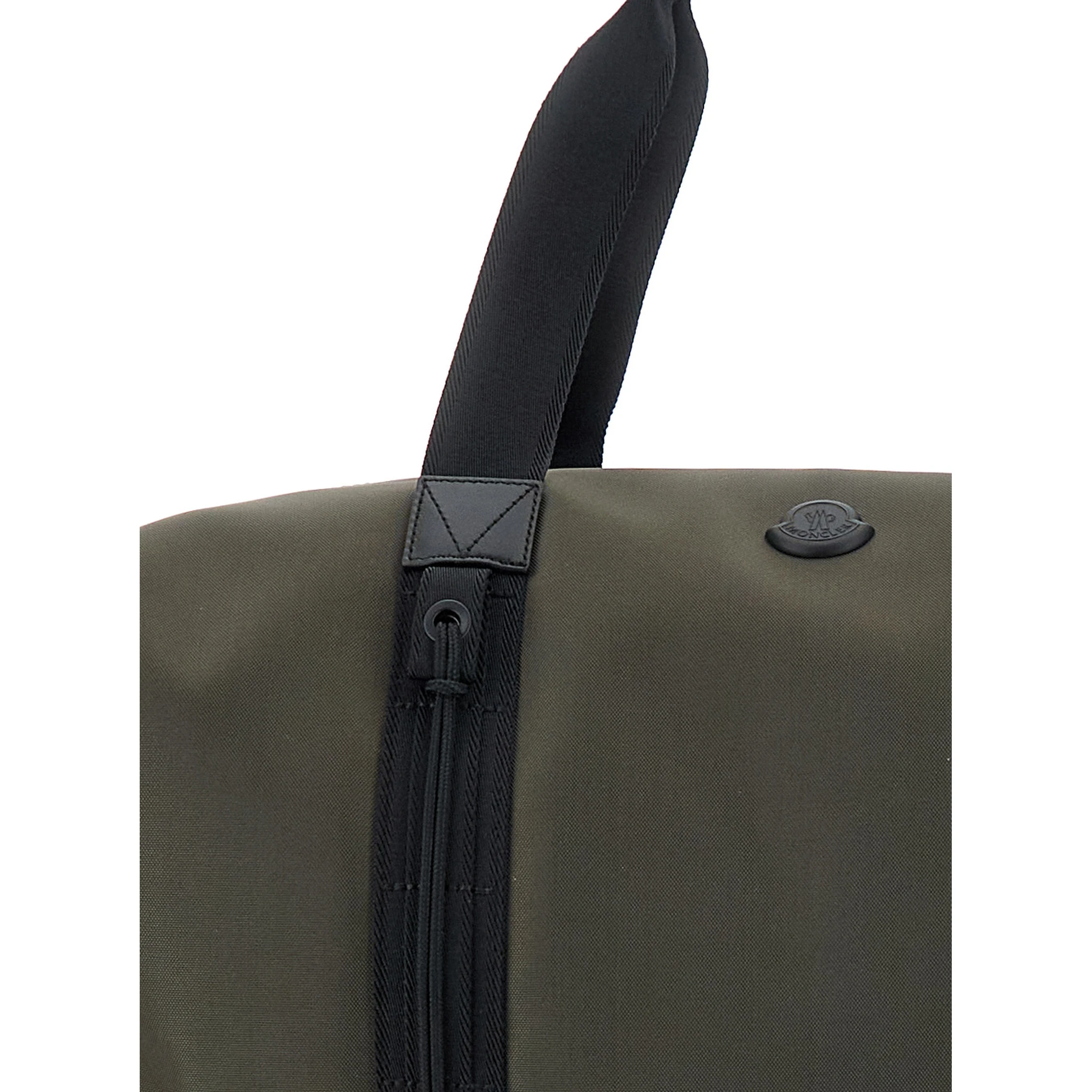 Green Suitcase with Double Handles and Logo Patch on the Front in Fabric Man