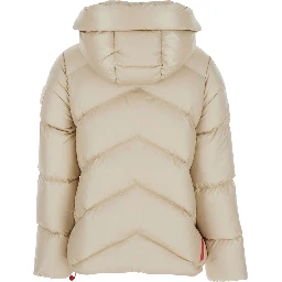 Helsinki Beige Down Jacket with Logo Patch on the Sleeve and Puller with Logo on the Waist in Tech Fabric Woman