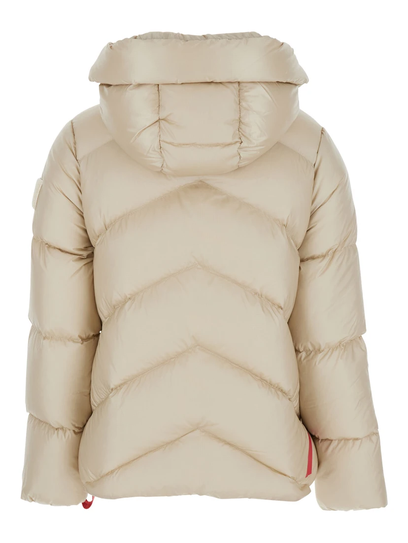 Helsinki Beige Down Jacket with Logo Patch on the Sleeve and Puller with Logo on the Waist in Tech Fabric Woman