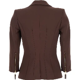 Brown Jacket with Classic Lapels and Double-Breasted Fastening in Fabric Woman