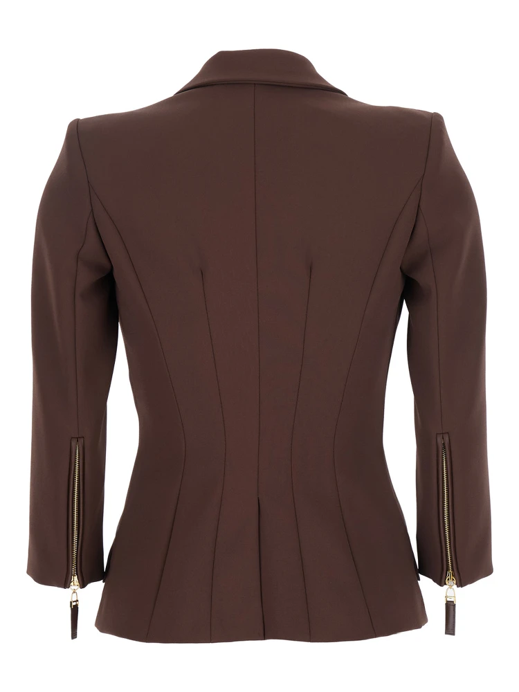 Brown Jacket with Classic Lapels and Double-Breasted Fastening in Fabric Woman alternative