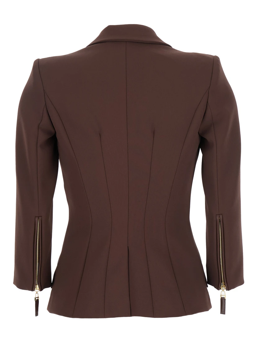 Brown Jacket with Classic Lapels and Double-Breasted Fastening in Fabric Woman