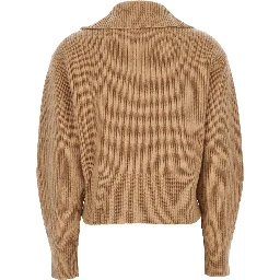 Beige Turtleneck Sweater with Ribbed Design in Wool and Cashmere Blend Woman