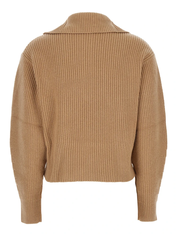 Beige Turtleneck Sweater with Ribbed Design in Wool and Cashmere Blend Woman alternative