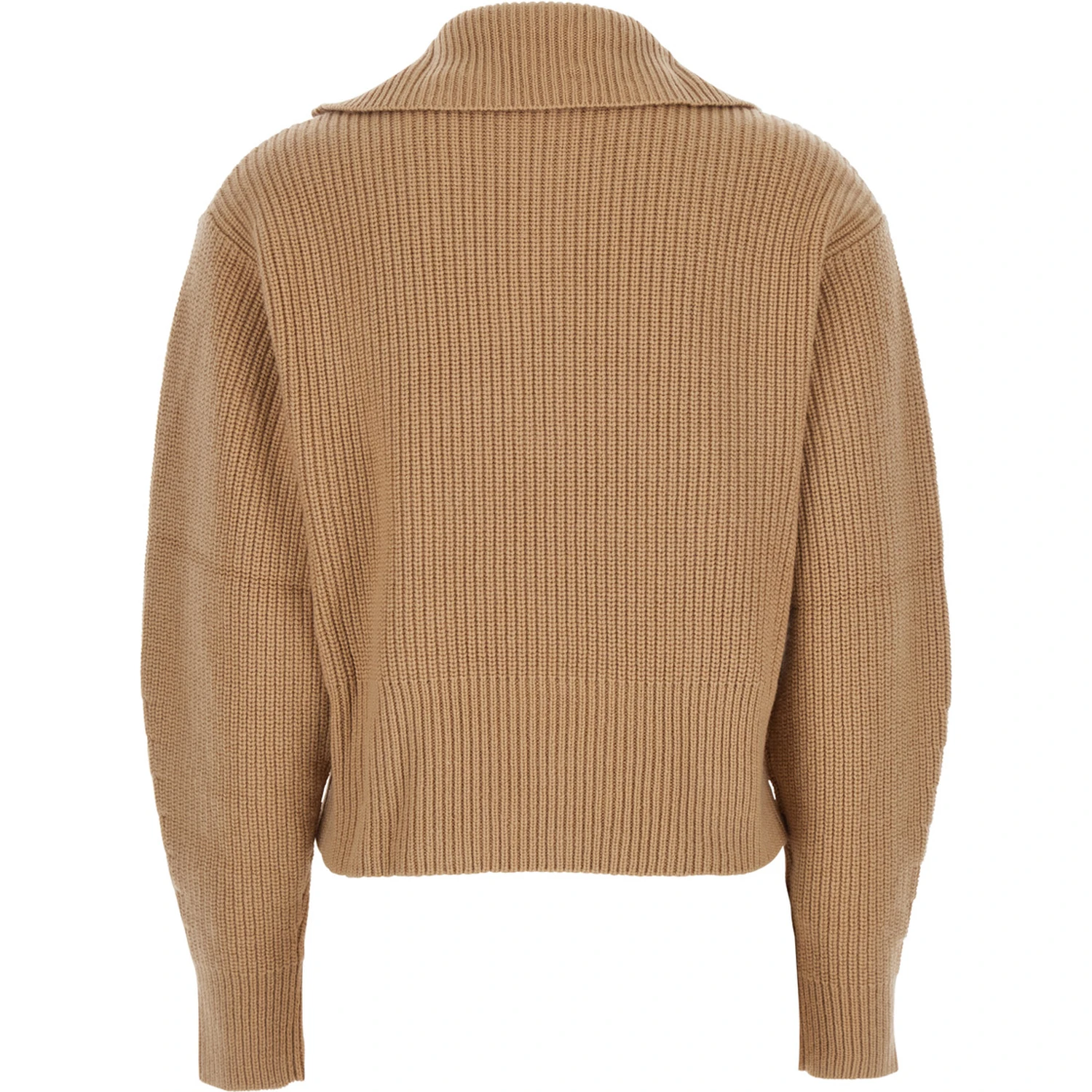 Beige Turtleneck Sweater with Ribbed Design in Wool and Cashmere Blend Woman