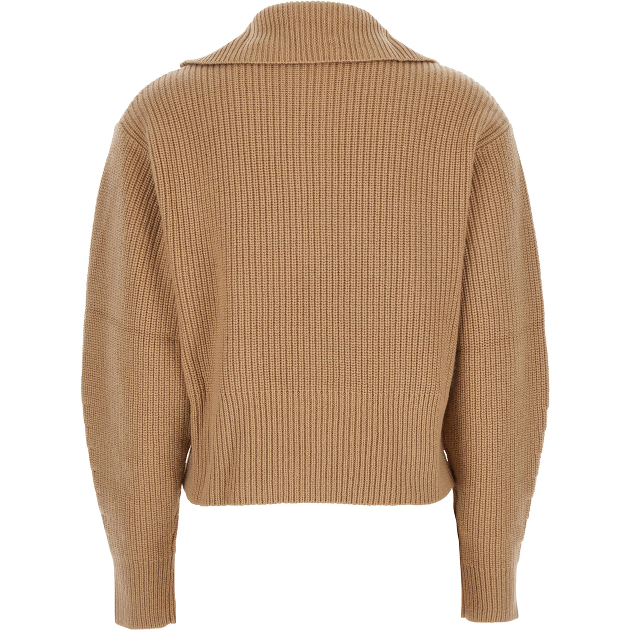 Beige Turtleneck Sweater with Ribbed Design in Wool and Cashmere Blend Woman