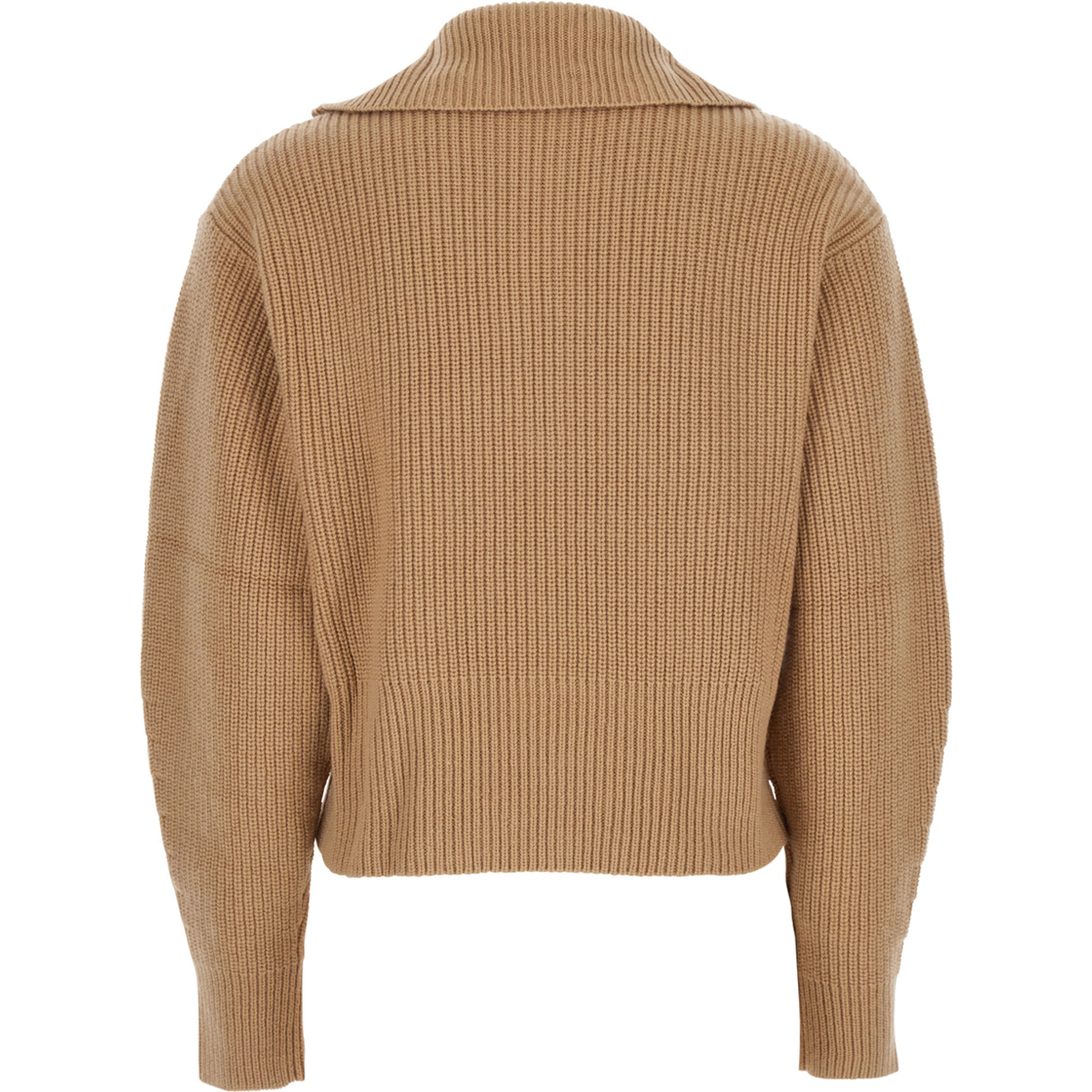Beige Turtleneck Sweater with Ribbed Design in Wool and Cashmere Blend Woman