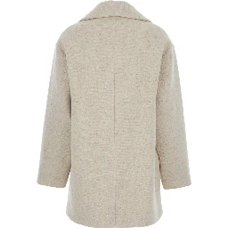 White Coat with Wide Lapels and Logo Printed on the Side in Wool and Silk Blend Woman